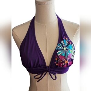 Joe Boxer Purple Floral Bikini Halter Top ~EC